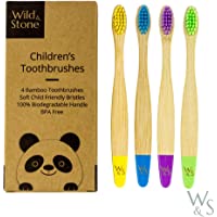 Cepillo de dientes de bambú orgánico para niños | Cuatro colores | Cerdas firmes de fibra de carbono | Mango 100…